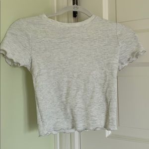 White waffle crop top with frill edges